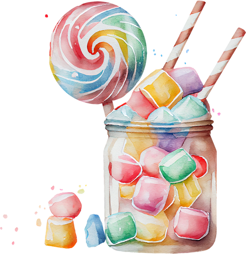 Rainbow lollipop and jelly candies in jar